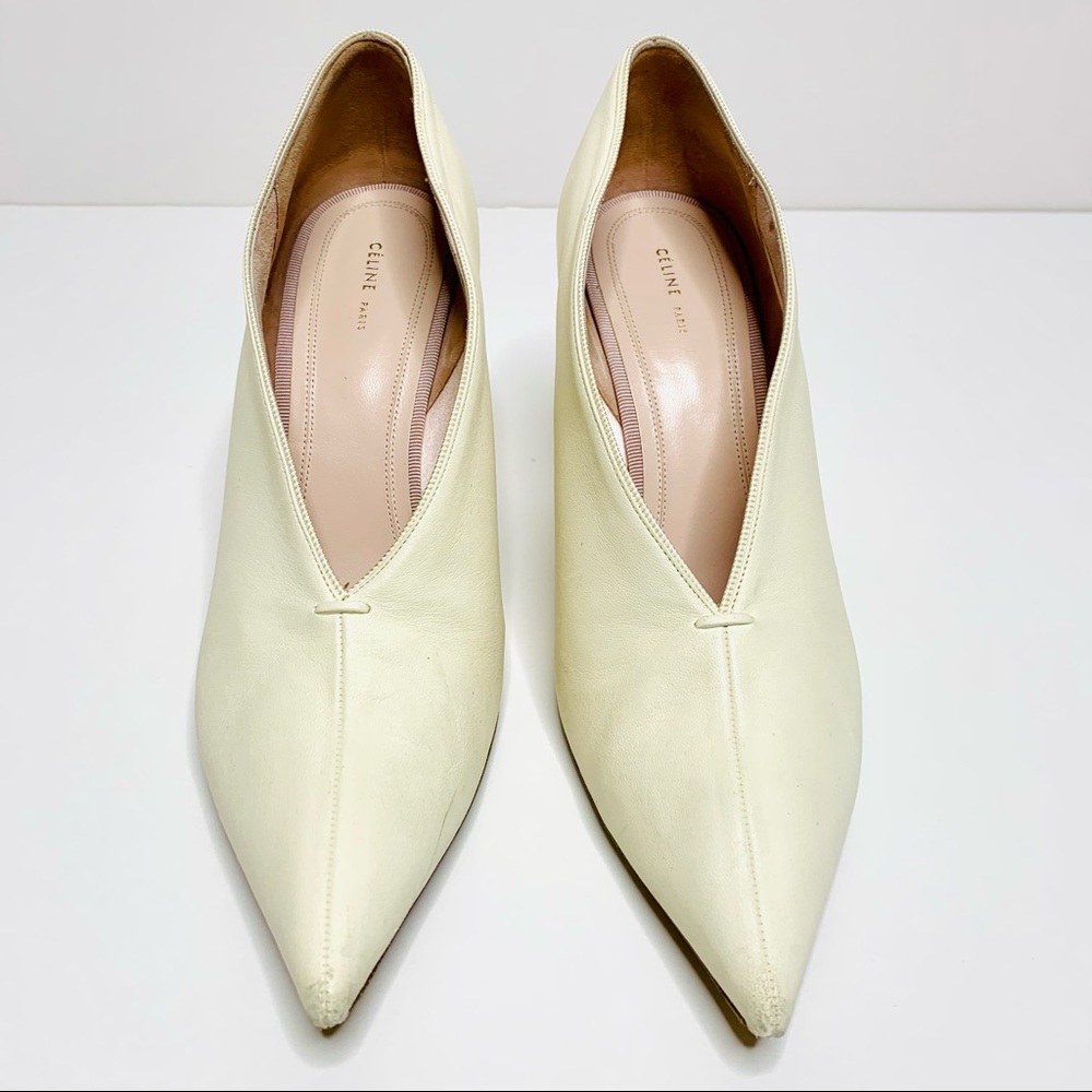 CELINE Genuine Leather White Ivory / Cream Pointed Toe Mules